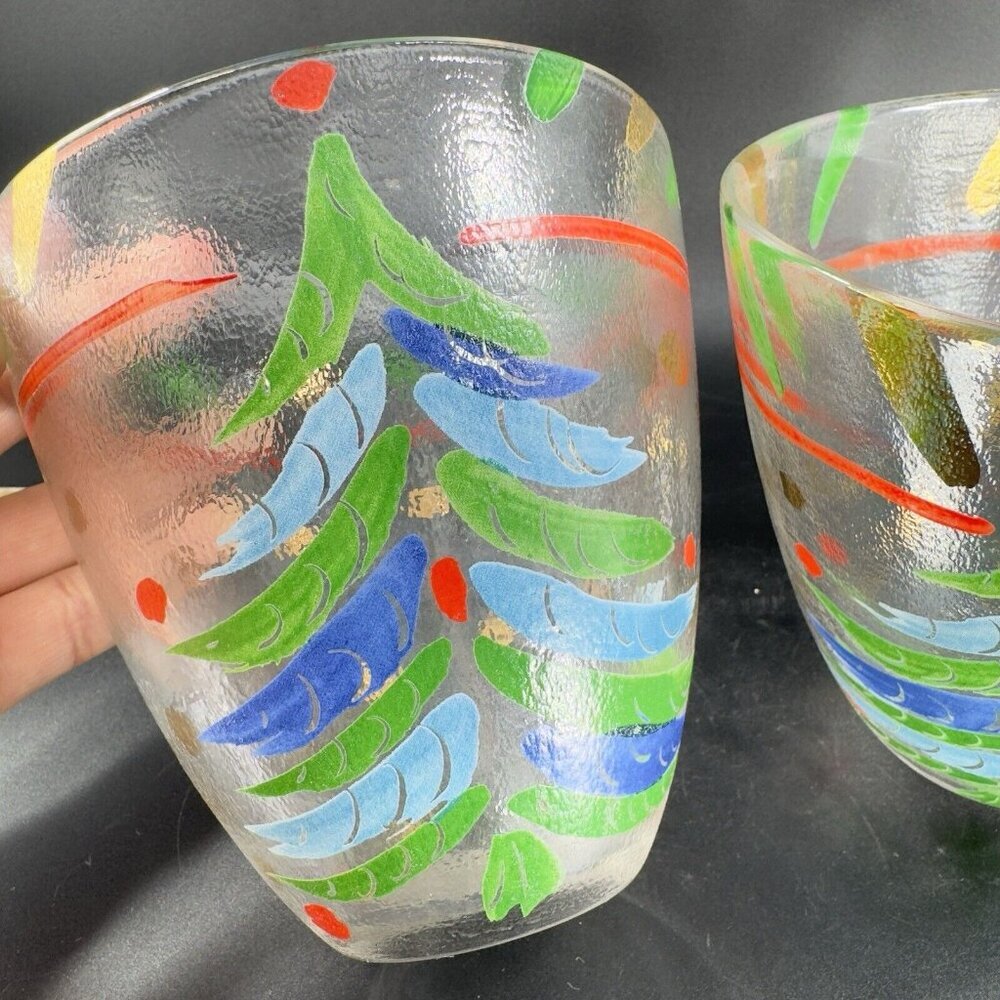 SI AN Italian Hand Painted Glass Bowl Dish Christmas Holiday 24k Gold VTG Set 2 - Picture 7 of 13